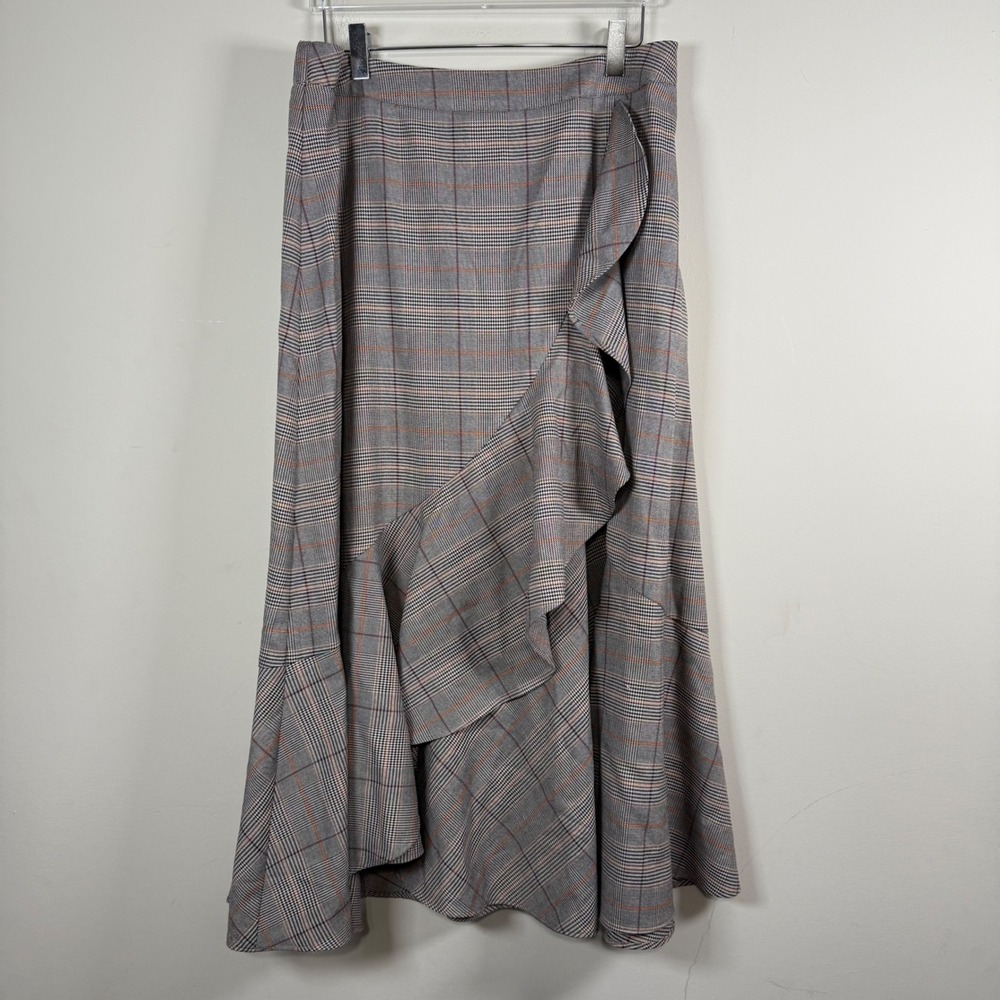 Soft Surroundings Weston Park Brown Glen Plaid Ruffle Maxi Skirt Medium